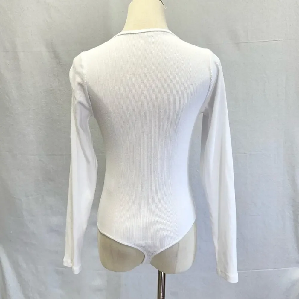 Abercrombie & Fitch‎ hook & eye henley long sleeve bodysuit white size small
